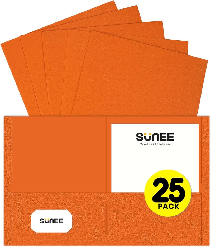 SUNEE Folders with Pockets (25 Pack, Orange), 2 Pocket Folders Fit Letter Size Paper, Paper File Folder for School Office Home Bussiness - Image 1